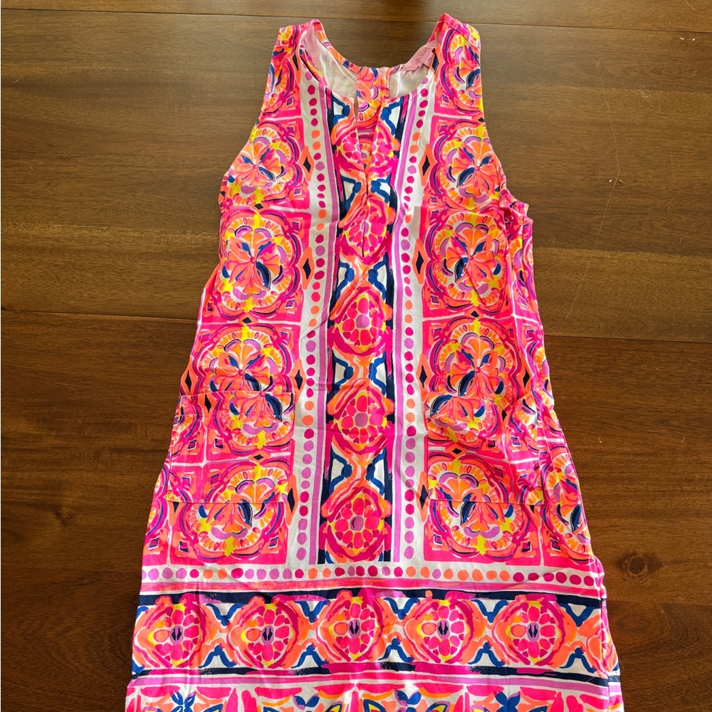Lilly Pulitzer Neon Pink, Navy & Orange Abstract Shift Dress